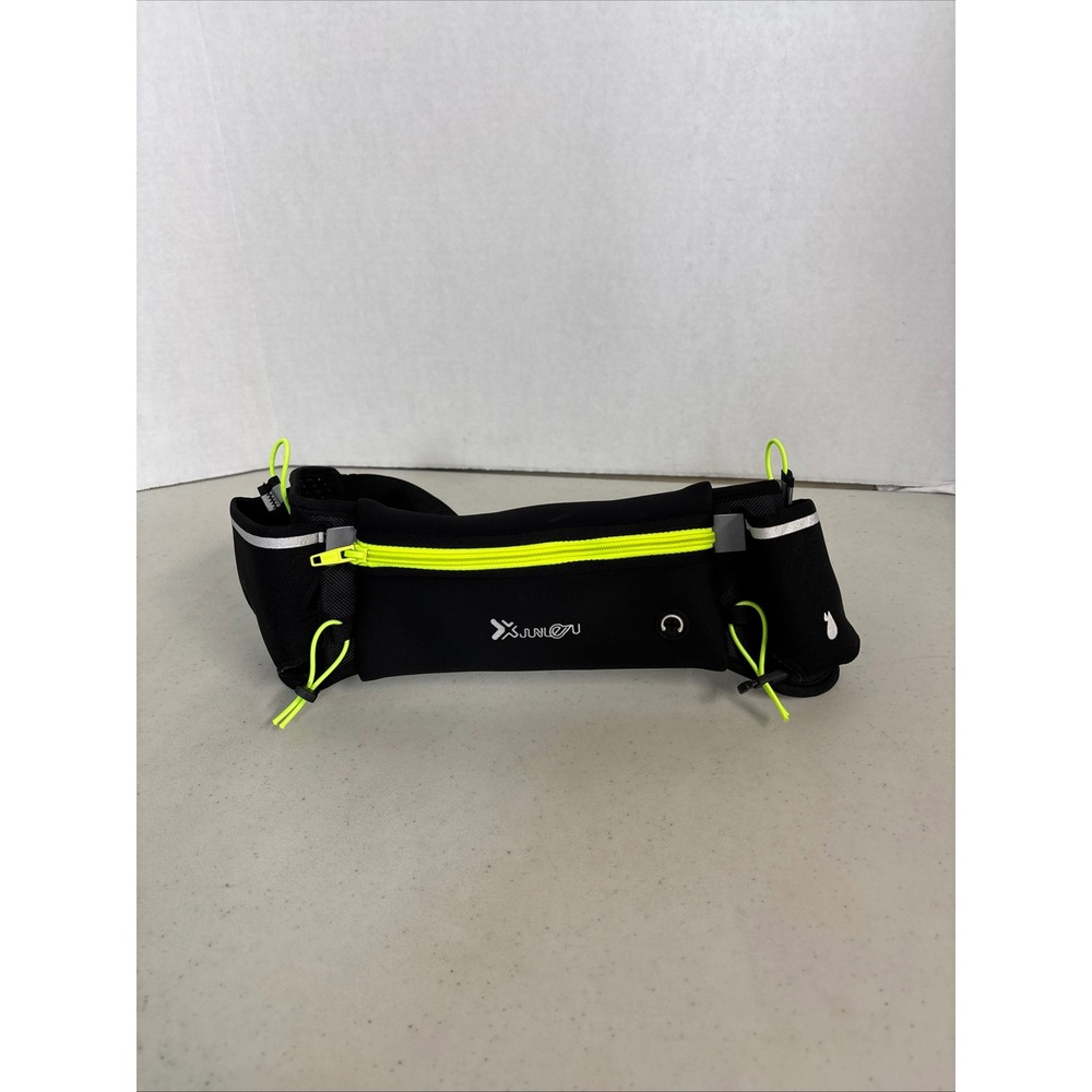 Junletu Hydration Running Belt Black Neon Yellow Reflective Waist Pack‎ Pouch
